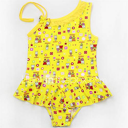 Girls Lovely Bowknot One Piece Cute One Shoulder Swimwear