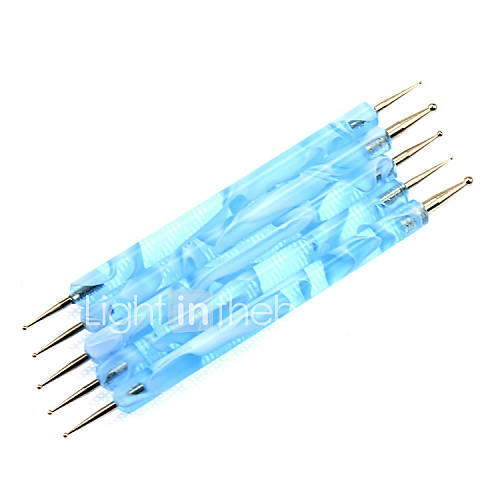 5PCS 2 Way Nail Art Dotting Blue Waves Handle Dot Tools Kits