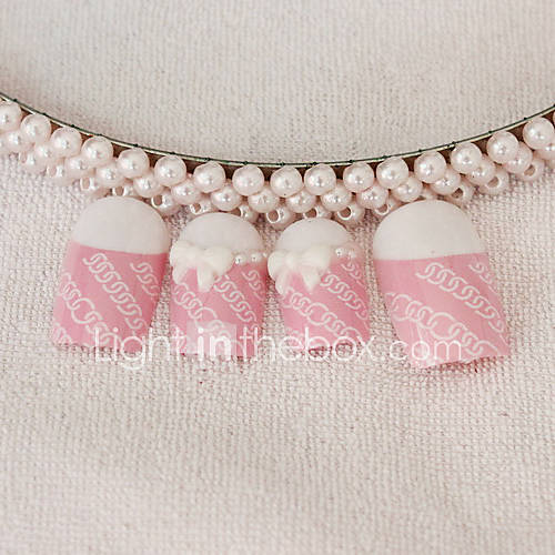 12PCS Pink Chain Pattern Acrylic UV Gel False Nail Art Tips With Glue