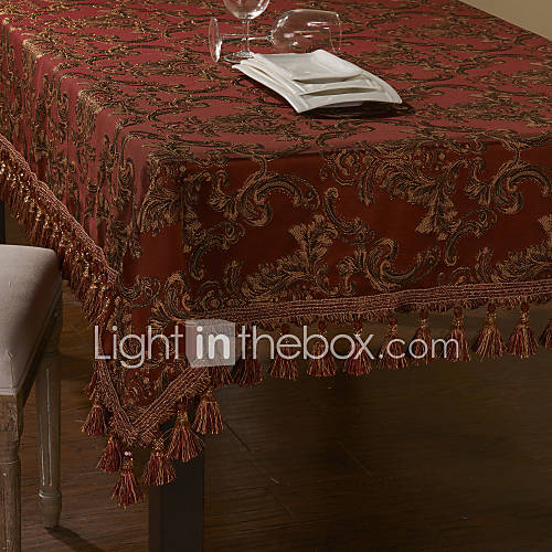 Concise Gold Embroidery Red Polyester Table Cloth