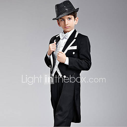 Seven Pieces Black And Silver Swallow tail Ring Bearer Suit With Two Bow Ties