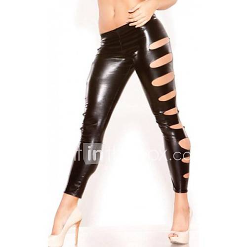 Womens Wet Look Big Cut Out Leggings