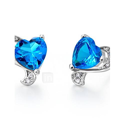 Elegant Silver Plated Silver With Ocean Heart Cubic Zirconia Womens Earring