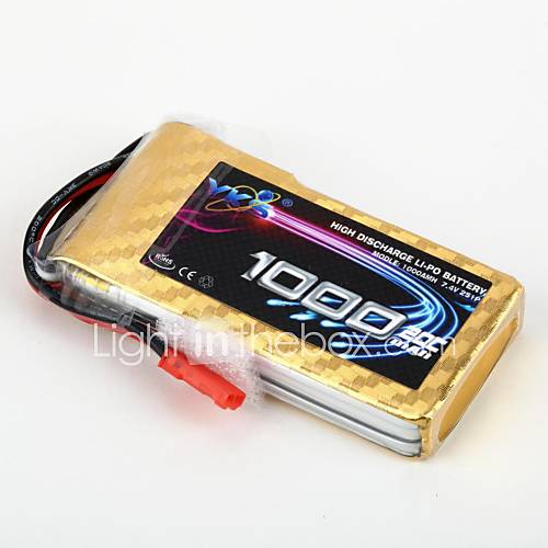 YKS 7.4V 1000mah 2S 20C Li Po Battery(JST Plug)