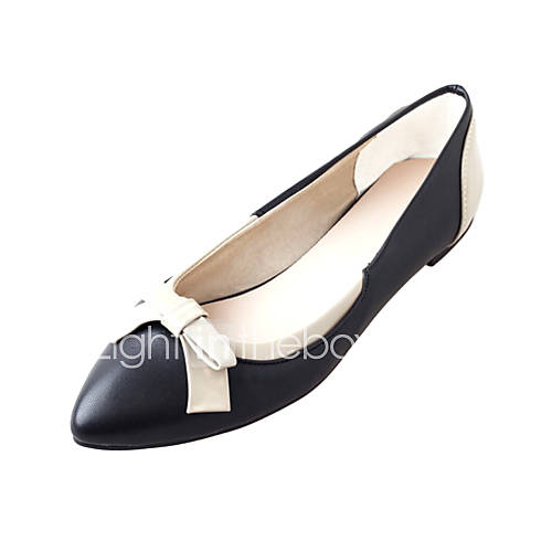 Faux Leather Womens Flat Heel Ballerina Flats With Bowknot Shoes(More Colors)