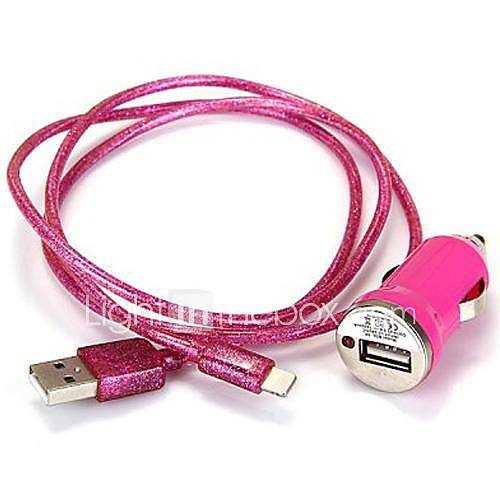 2 in 1 Set Tiny Car Charger with 100cm Laser Style Apple 8 Pin Cable for iPhone 5 (DC12 24V,1A)