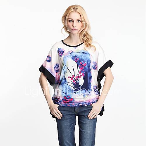 Womens Round Collar Traditional Chinese Painting T shirt