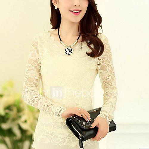 CoolCube Womens Sweet Round Neck Lace Sheath Long Sleeve T Shirt