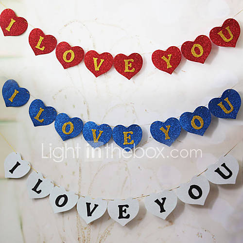 I Love YouVintage Glisten Sponge Paper Wedding Banner   Set of 8 Pieces (More Colors,2M Rope Included)