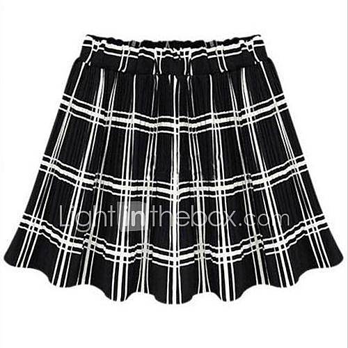 Womens Elastic Grid Pleated Chiffon Mini Skirt