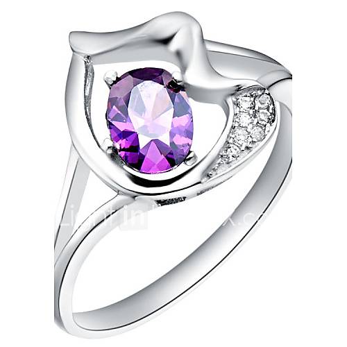 Exquisite Sliver Purple With Cubic Zirconia Flower Womens Ring(1 Pc)