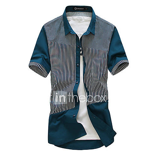 Mens Fashion Stripes Splicing Shirt