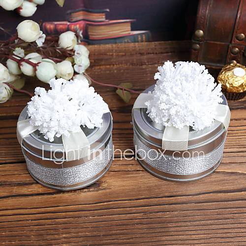 Cylinder Favor Tins with White Flower  Set of 6