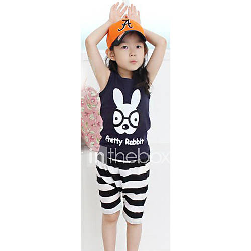 Girls Pertty Rabbit Print Casual Clothing Sets