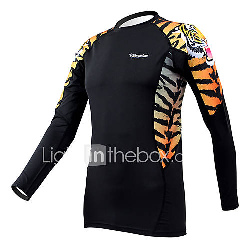 KOOPLUS Mens Tiger Stripes Black Fitness Elastic Skinny Quick dry Long Sleeve Cycling Shirt