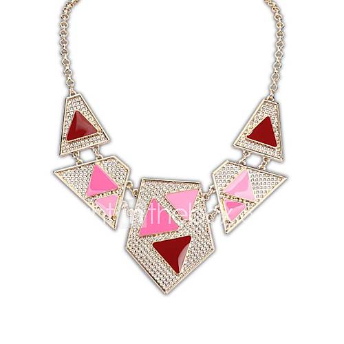 European Fashion (Geometry) Alloy Resin Elegant Chain Statement Necklace (Red and Brown Color) (1 pc)