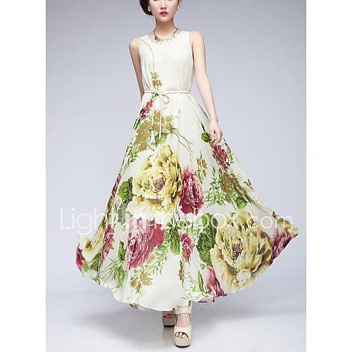 Womens Fashion O Neck Chiffon Ball Gown Dress