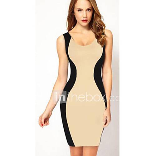 Womens Sexy Backless Sleeveless Contrast Color Long Dress
