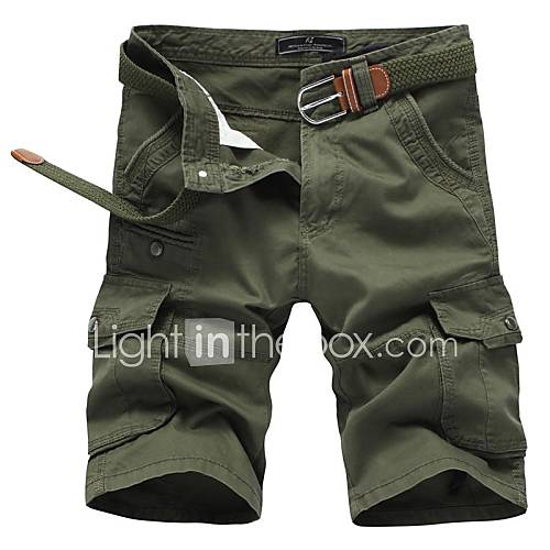 Mens Solid Color Multi Pocket Straight Shorts(without Belt) 3601 Army Green