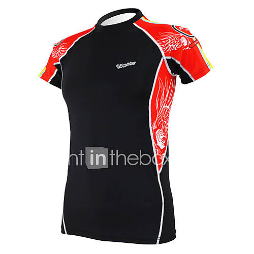 KOOPLUS Red Wings Mens Black Fitness Elastic Skinny Quick dry Short Sleeve Cycling T shirt
