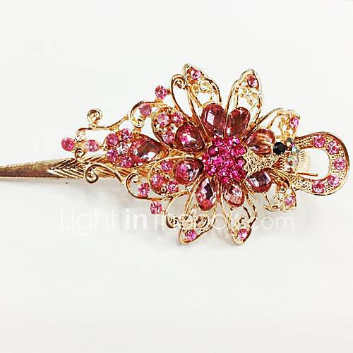 Fashion Diamond Pink Flower Phoenix Peacock Shining for Women Hairpin Accessories Jewelry