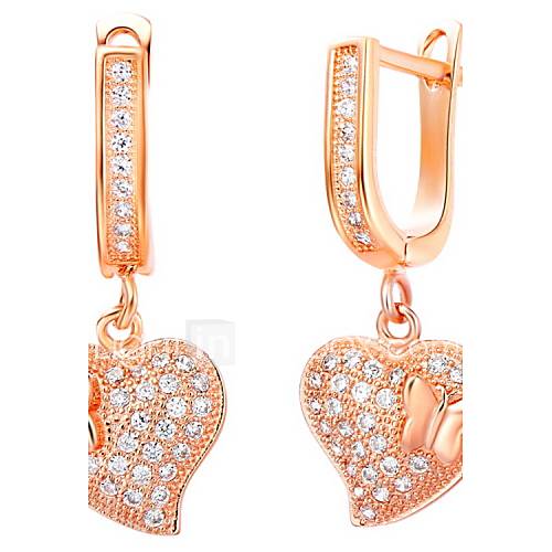Sweet Gold Or Silver Plated With Cubic Zirconia Heart Drop Womens Earrings(More Colors)