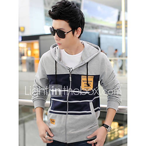 Mens Korean Contrast Color Slim Hoodie Coat