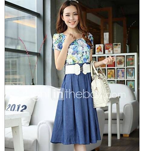 Womens Temperament Wear Cowboy Chiffon Midi Dress