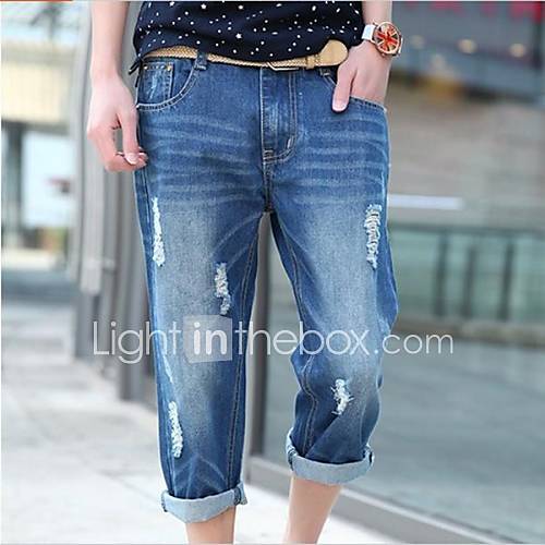 Mens Summer Casual Cropped Ripped Denim Pants Jeans Shorts(Without Belt And Acc)