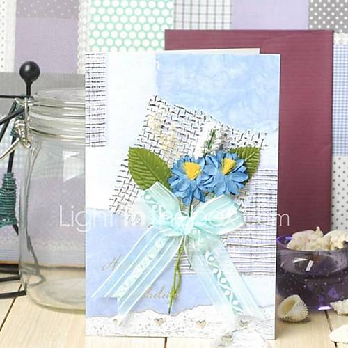 Blue Vertical Side Fold Greeting Card with Flower