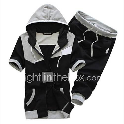 Mens Hoodie Casual Short Sleeve Contrast Color Suits