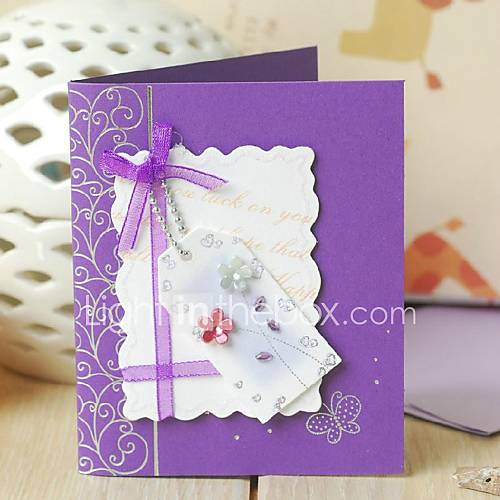 Lavender Side Fold Greeting Card with Bow and Flower for Mothers Day