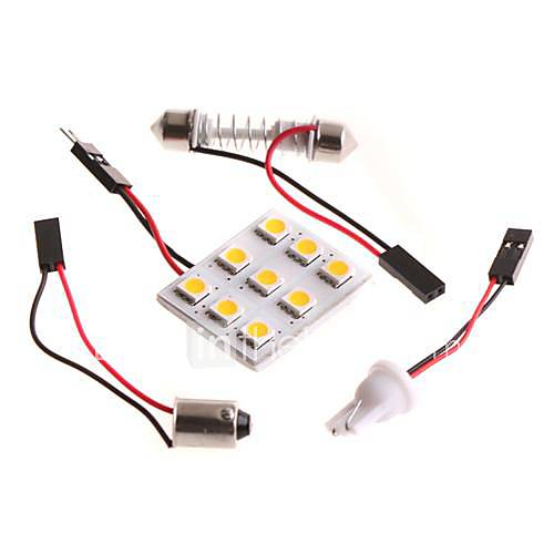 5050 SMD 9 LED Warm White Dome Bulb Light for Car Interior with 3 Adapters