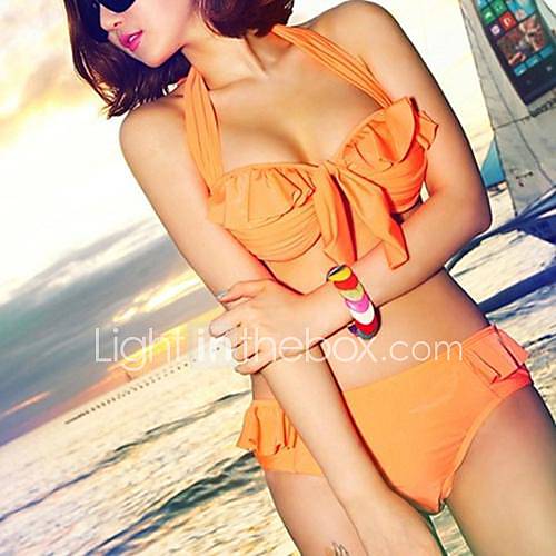 Womens Halter Type Bandage Sexy Nylon and Spandex Pure Orange Bikini