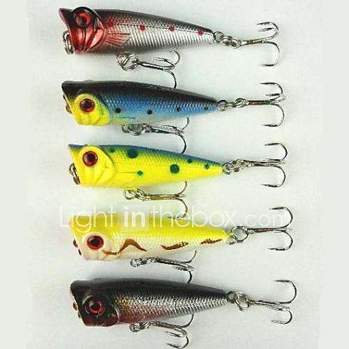 5Pcs/Lot 5 Colors Fishing Lures Top Water Poppers Artificial Lures Fishing Tackle