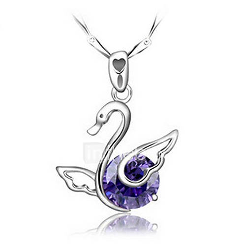 Vintage Swan Shape Silvery Alloy Womens Necklace(1 Pc)(Purple,White)