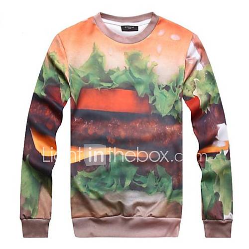 Mens 3D Series Hamburger Pattern Printing Fashion Fleece