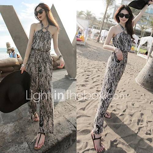 Womens Halter Leopard Print Casual Jumpsuit