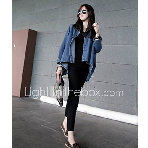 Womens Demin Stand Collar Loose Batwing Sleeve Coat