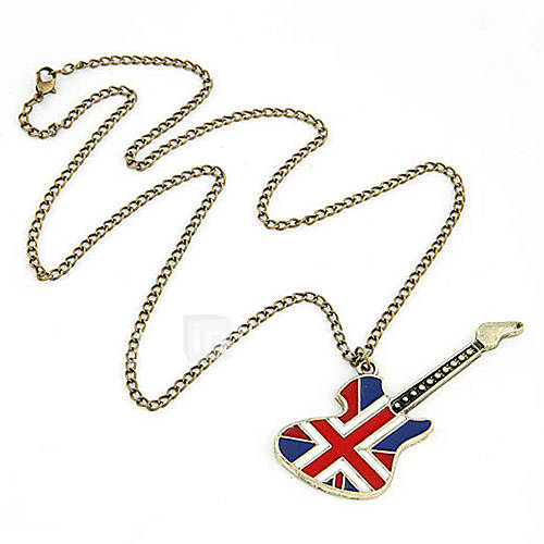 Womens Retro Oil Drip Guitar With British Flag Pattern Necklace