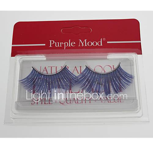 1 Pair Pro High Quality Hand Made Synthetic Fiber Hair Blue Color Thick Long Shimmer Cannetille Style False Eyelashes