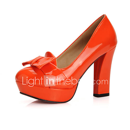 Patent Leather Womens Chunky Heel Platform Pumps/Heels Shoes with Bowknot(More Colors)