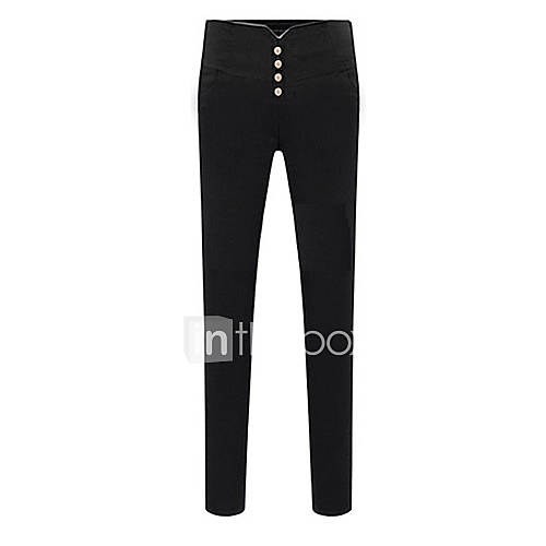 Lishang Womens European Style Casual Velvet Skinny Pant(Black)