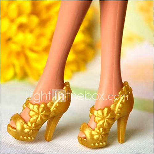 Barbie Doll Flowers Pattern Golden PVC High heeled Sandal