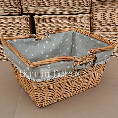 Classic Light Grey Floral Handmade Wicker Storage Basket