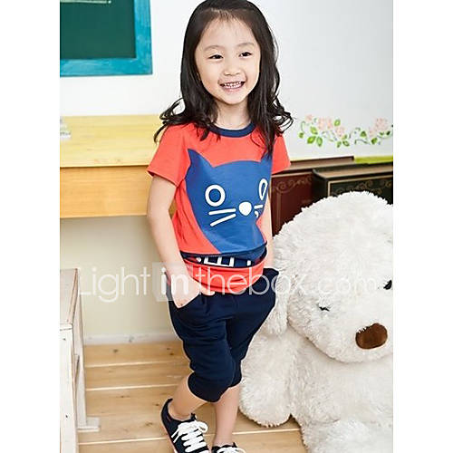 Girls Round Collor Cartoon Clothing Sets