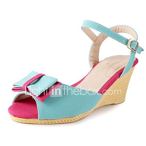 Suede Womens Wedge Heel Sling Back Sandals With Bowknot Shoes(More Colors)