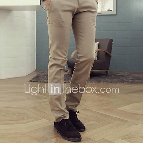 Mens Basic Solid Color Slim Skinny Long Pants(Belt Not Included)