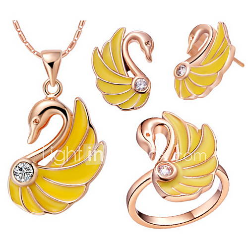 Stylish Silver Plated Cubic Zirconia Yellow Swan Womens Jewelry Set(Necklace,Earrings,Ring)(Gold,Silver)