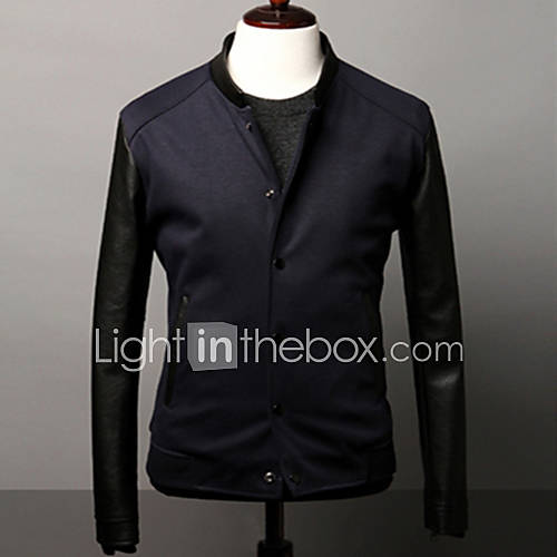 Mens Fashion Stand Collar Contrast Color Casual Jacket